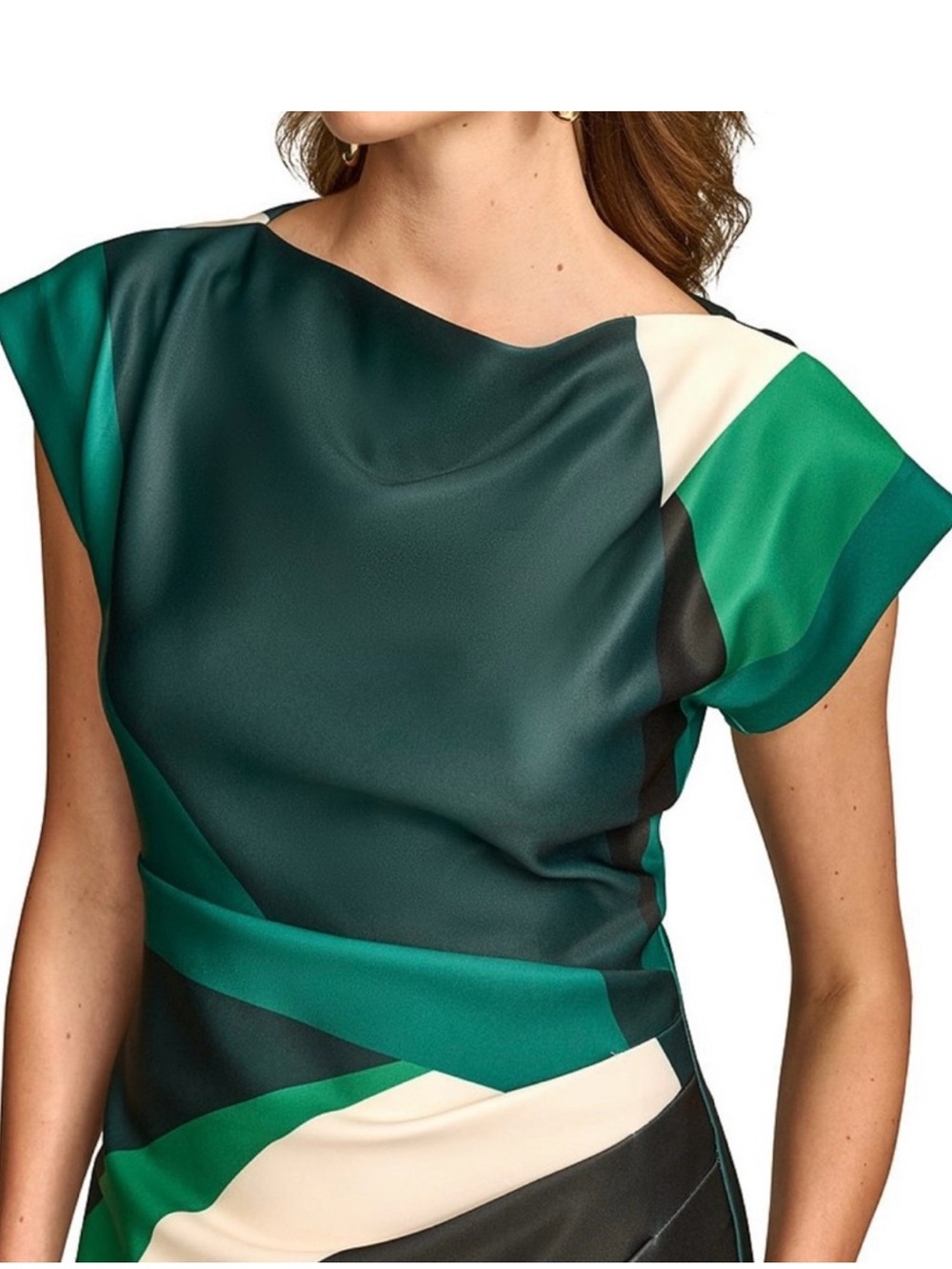 Donna Karen SHORT SLEEVE COLOR-BLOCK MIDI SHEATH DRESS GREEN SCUBA KNIT NWT SZ 2 - Picture 3 of 15